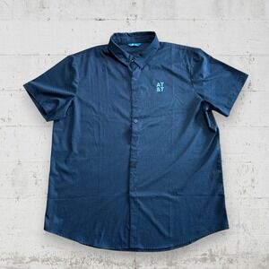AT&T Employee Shirt Mens XL Blue Button Up Stretch Casual Uniform Summer